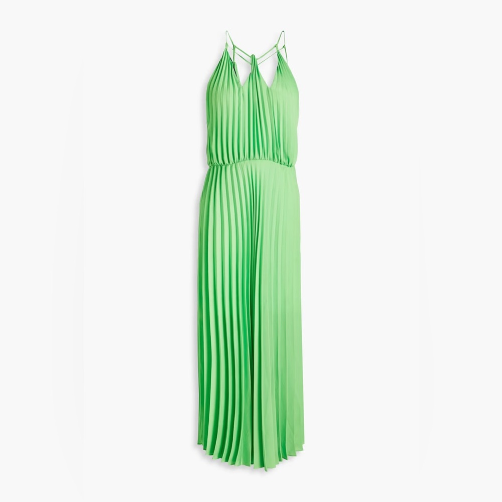 Sandro Noelia Cutout Pleated Crepe De Chine Midi Dress Green Size FR 38/ US 6